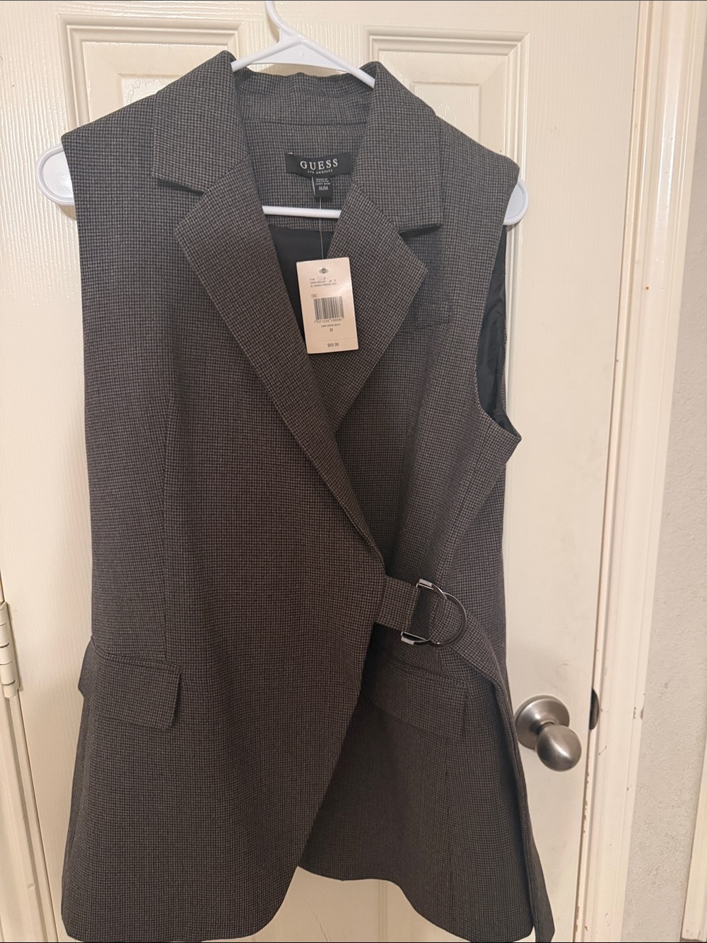 GUESS Men's Charcoal Gray Sleeveless Blazer Vest with Side D-Ring